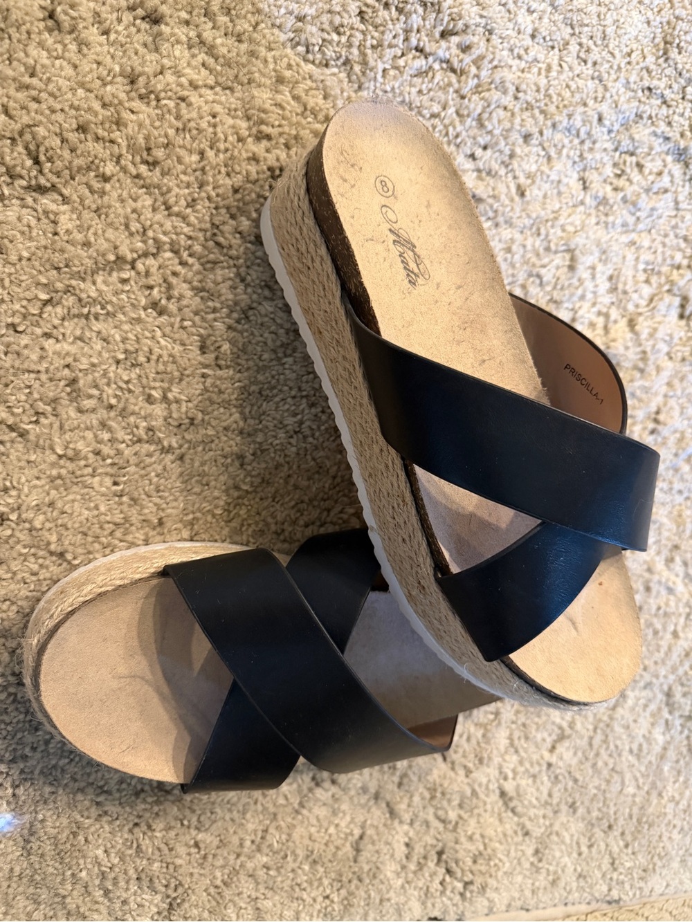 Mata Brand - Priscilla Black Crisscross Espadrille Slide Sandals